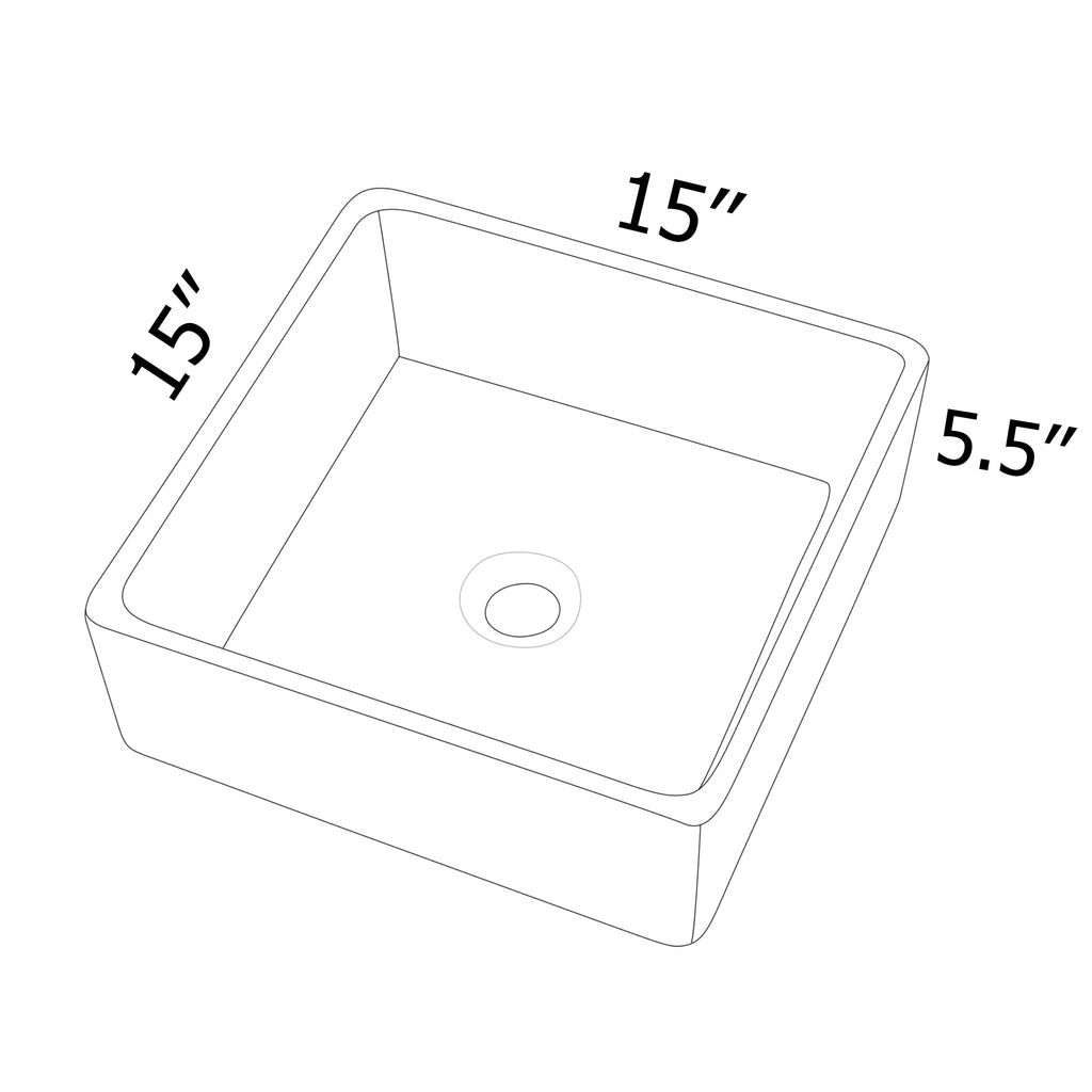 Dcolora 15''x15'' White Square Vessel Sink, Ceramic Porcelain Above Counter Bathroom Vanity Basin