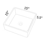 Dcolora 15''x15'' White Square Vessel Sink, Ceramic Porcelain Above Counter Bathroom Vanity Basin