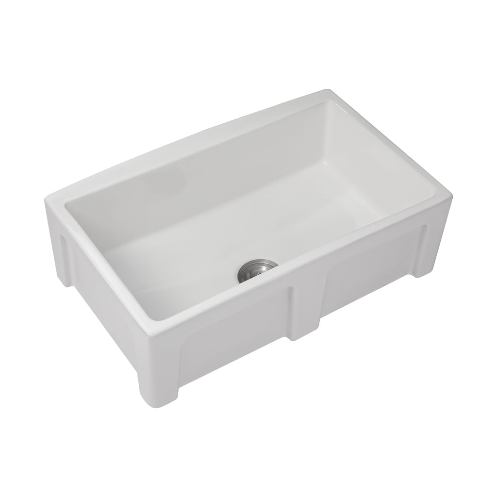 Dcolora 33''x21''x10'' White Farmhouse Sink, Curved Apron Front Fireclay Porcelain Ceramic Single Bowl Basin