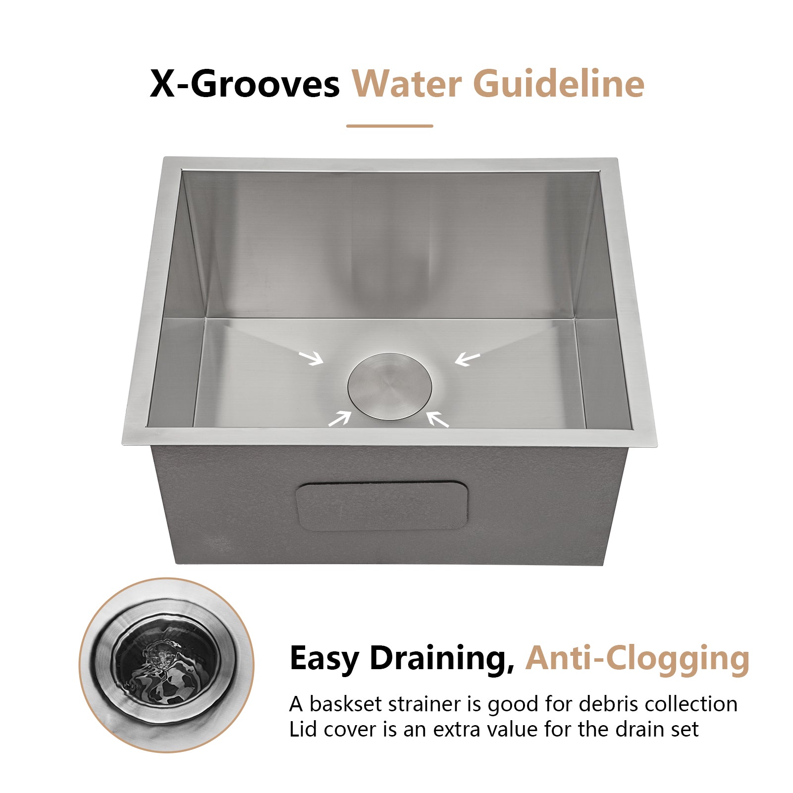 Dcolora 21''x18''x12'' Undermount Laundry Sink, 16 Gauge Stainless Steel 12'' Deep Single Bowl Utility Basin with X Grooves, Rectangular Under Counter Kitchen Sink
