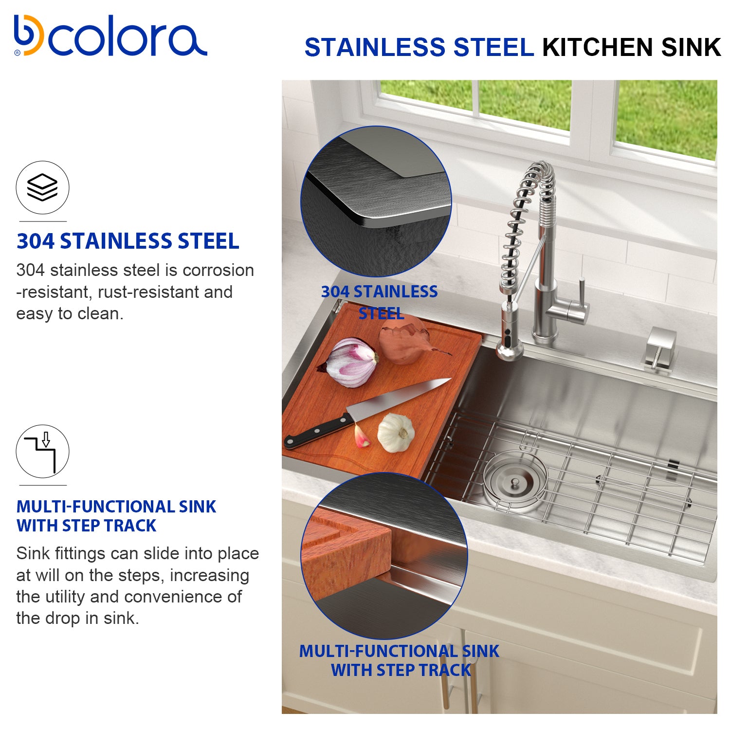 Dcolora 33''x19'' Brushed Nickel Drop-In Kitchen Sink, Hand Welded 16 Gauge 304 Stainless Steel Large Single Bowl Workstation