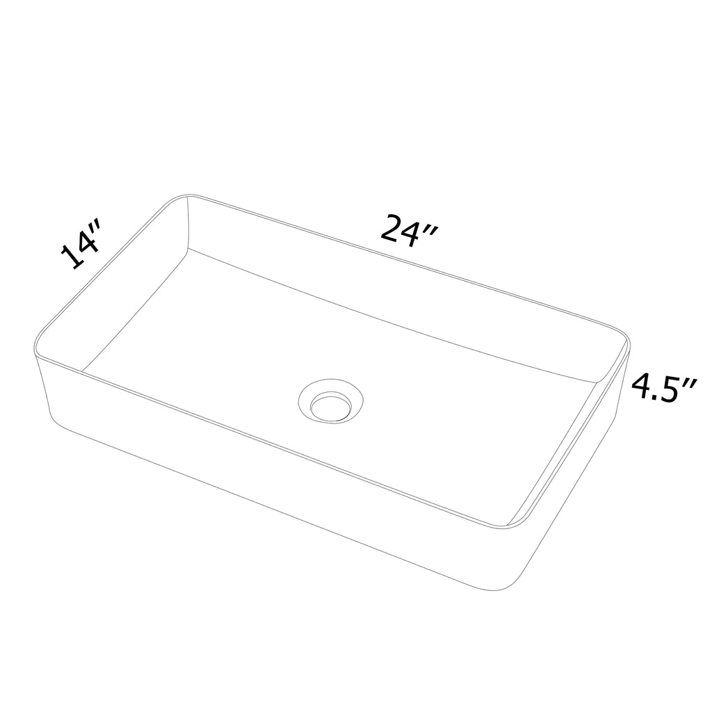 Dcolora 24''x14'' White Rectangular Vessel Sink, Ceramic Porcelain Above Counter Bathroom Vanity Basin