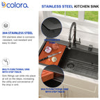 Dcolora 33''x19''x10'' Matte Black Drop-In Kitchen Sink, Hand Welded 16 Gauge 304 Stainless Steel Nano Coating Large Single Bowl Workstation