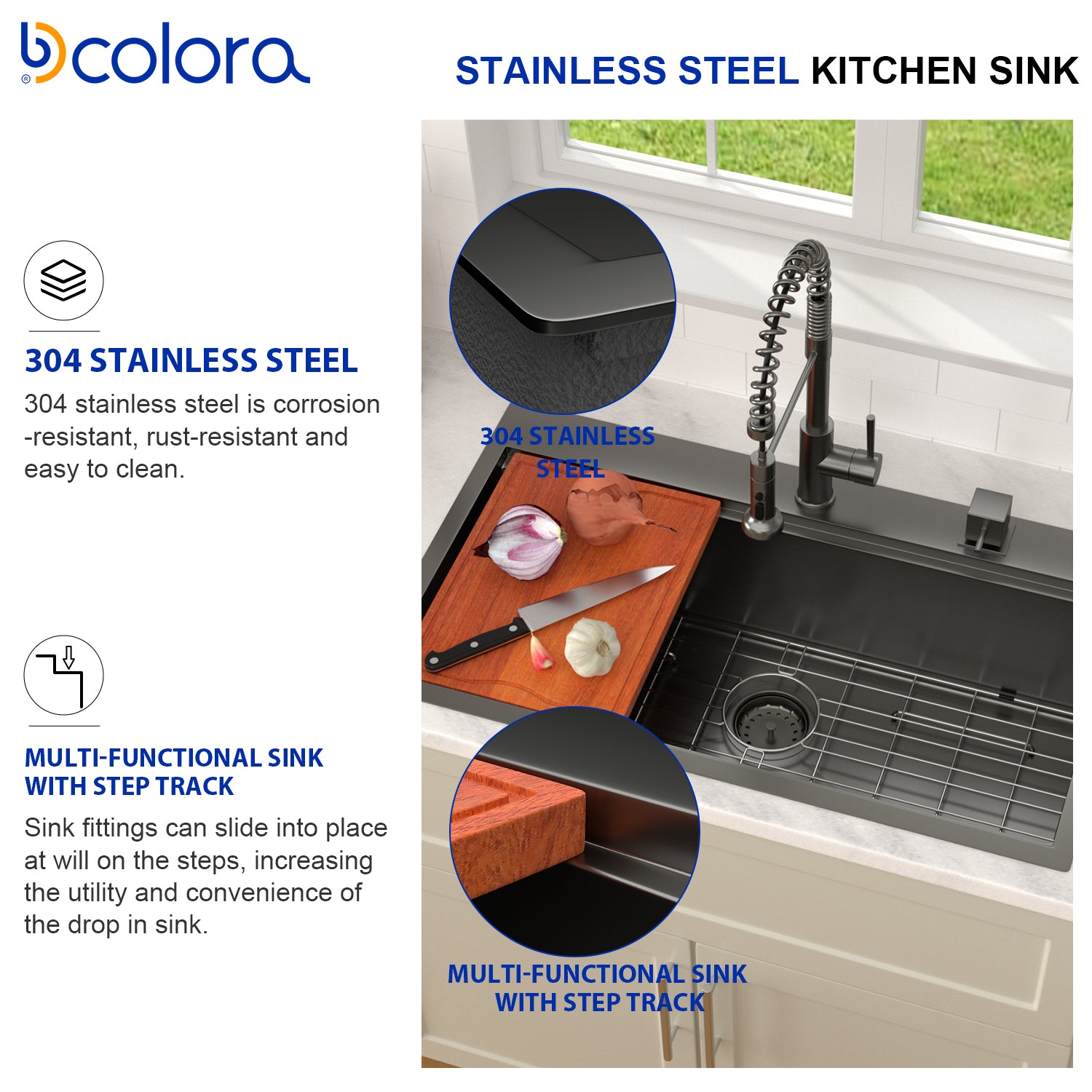 Dcolora 33''x19''x10'' Matte Black Drop-In Kitchen Sink, Hand Welded 16 Gauge 304 Stainless Steel Nano Coating Large Single Bowl Workstation