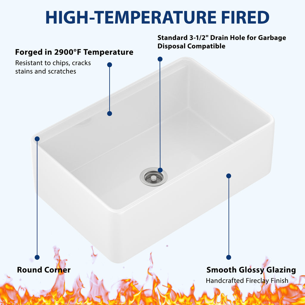 Dcolora 33" White Fireclay Workstation Farmhouse Apron Front Kitchen Sink Complete Accessory Kit