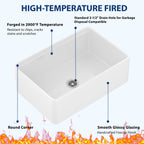 Dcolora 33" White Fireclay Workstation Farmhouse Apron Front Kitchen Sink Complete Accessory Kit