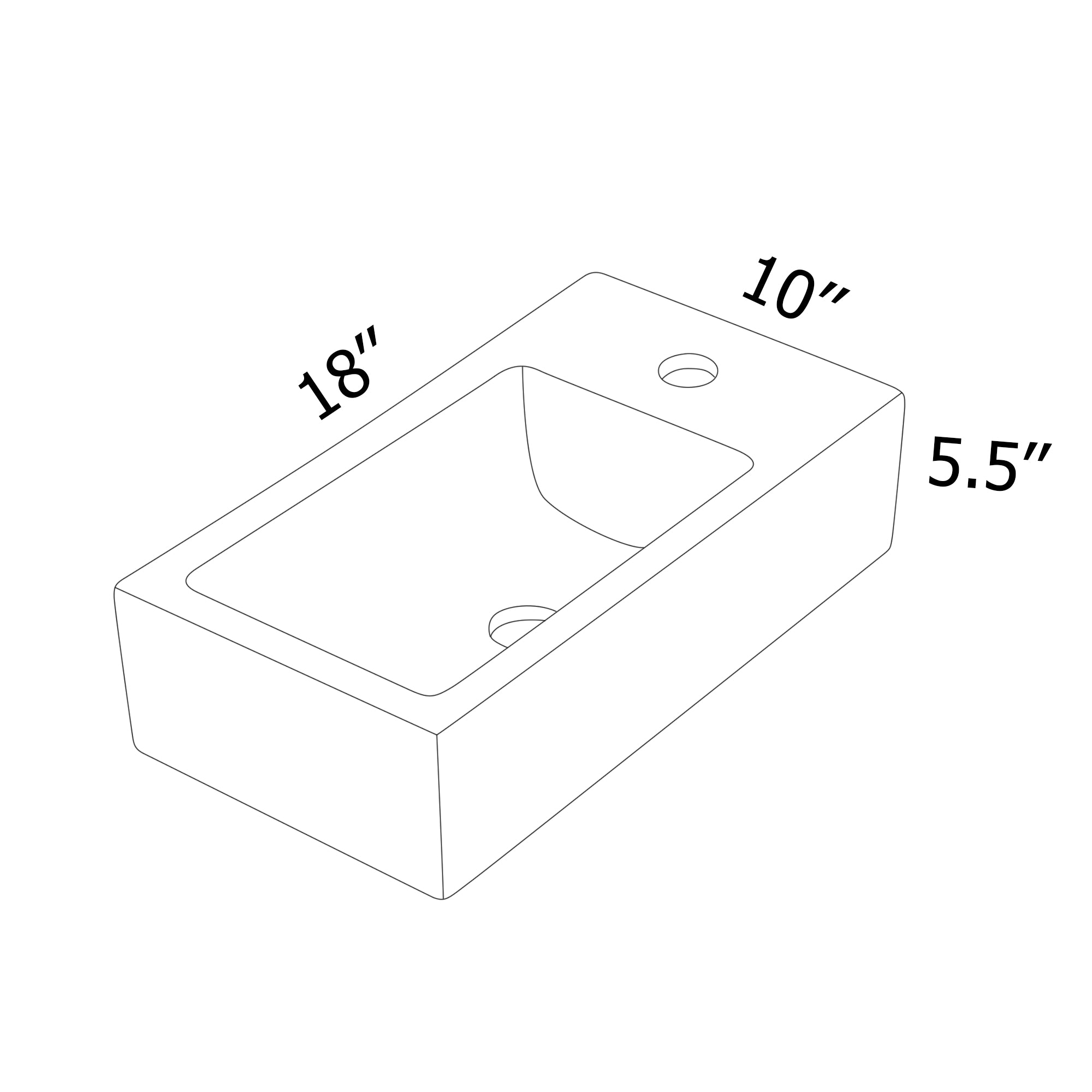 Dcolora 18''x10'' White Ceramic Wall Mounted Floating Vessel Sink, Rectangular Small Bathroom Basin, Right Hand