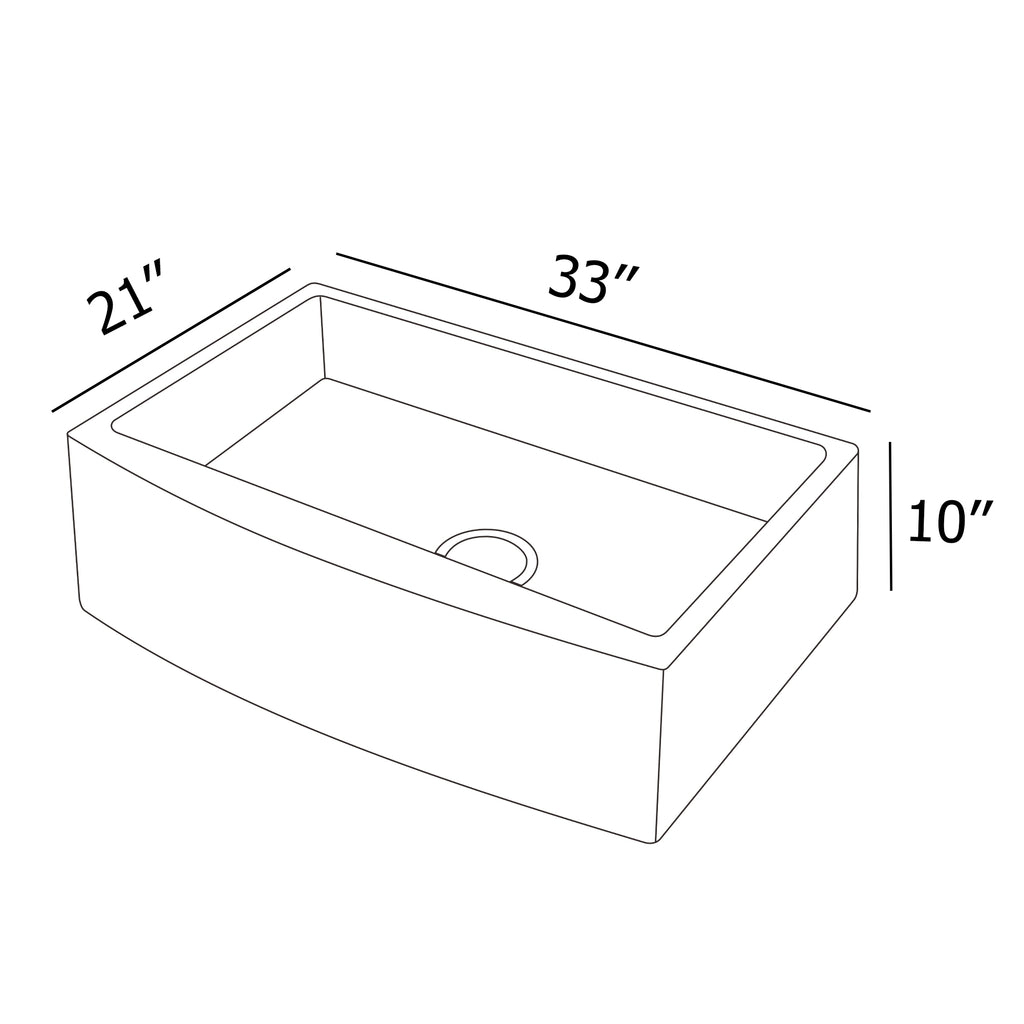 Dcolora 33''x21''x10'' White Farmhouse Sink, Curved Apron Front Fireclay Porcelain Ceramic Single Bowl Basin