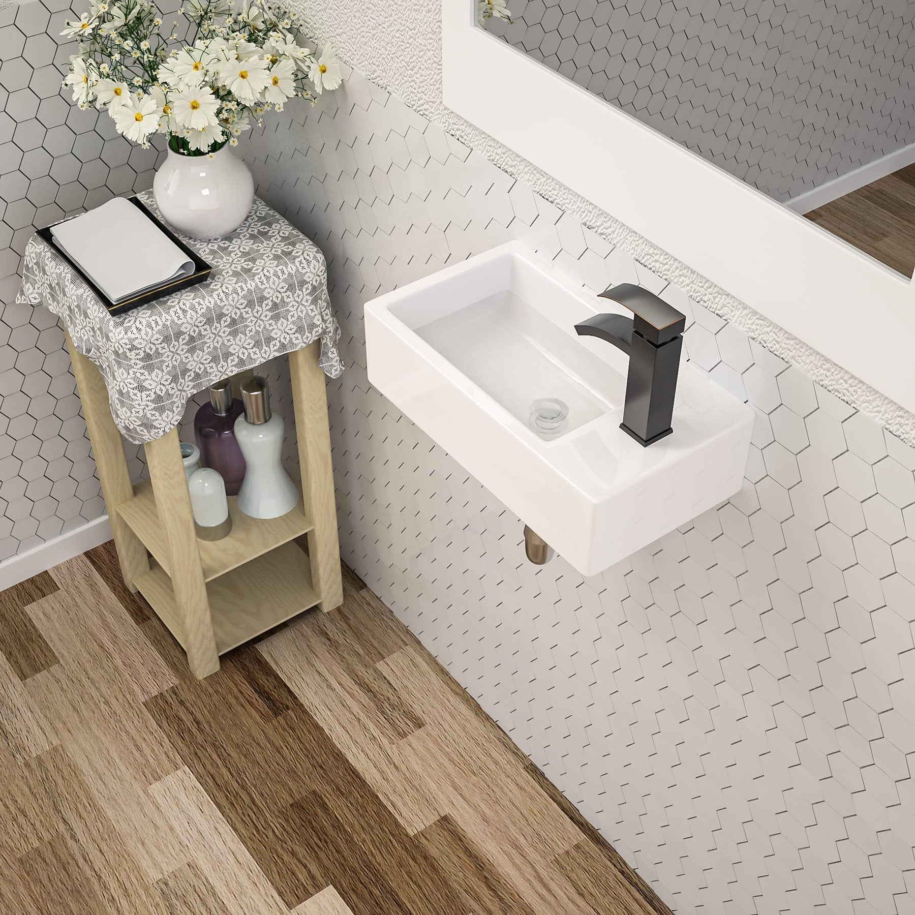 Dcolora DC-V8877 18.11-inch wall-mounted bathroom sink in white