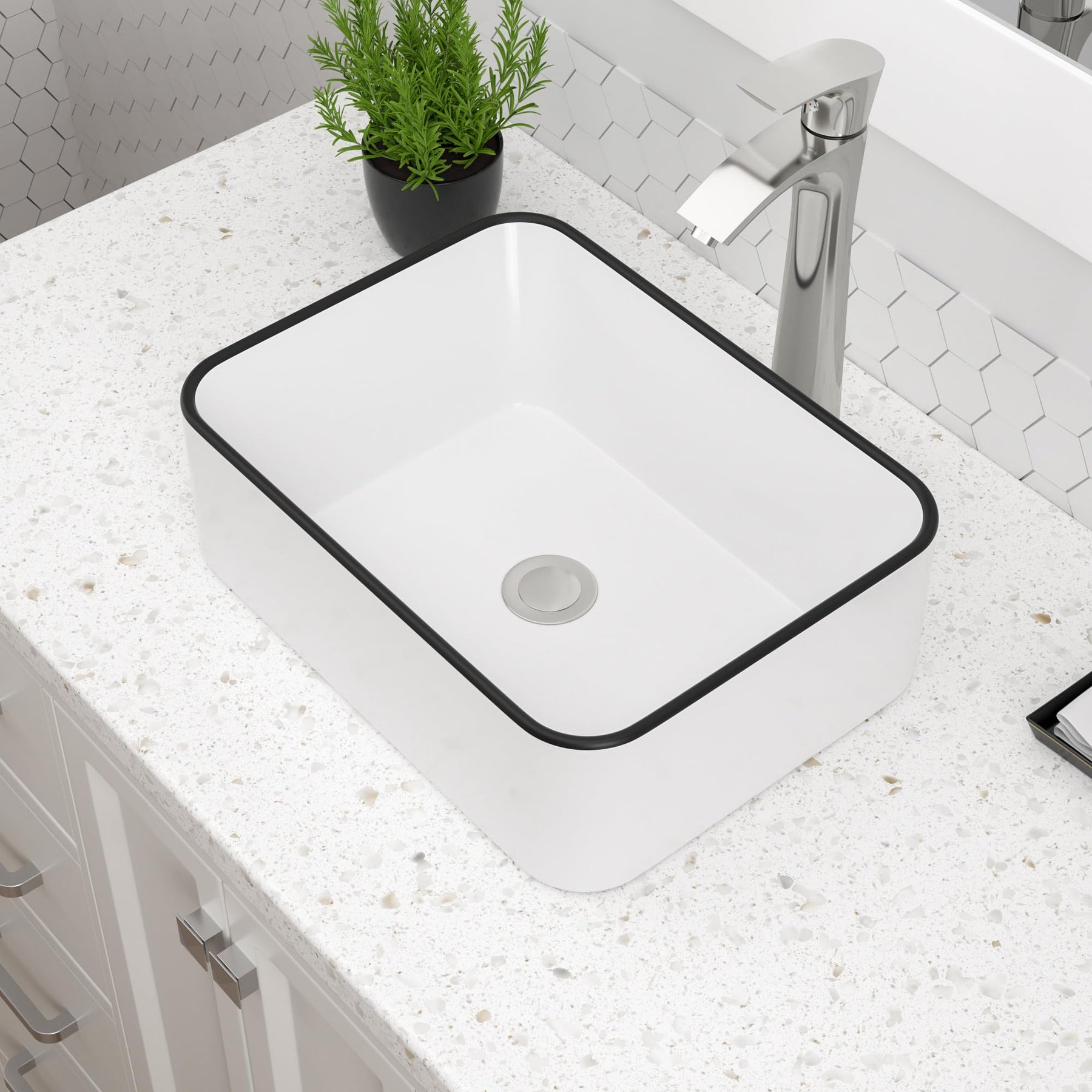 Dcolora DC-V8883 15.75-inch vessel bathroom sink in white with black rim