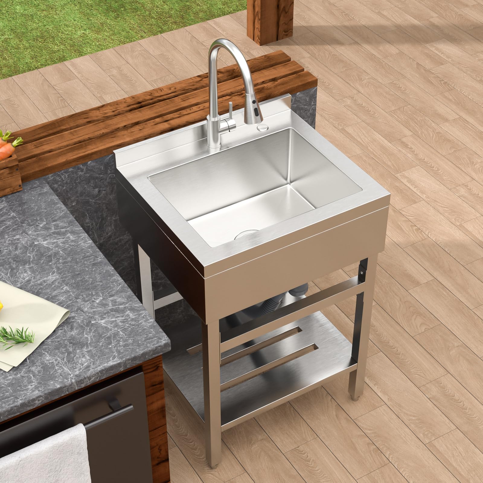 Dcolora DC-SFDOE00124 24-inch freestand utility sink in brushed stainless steel