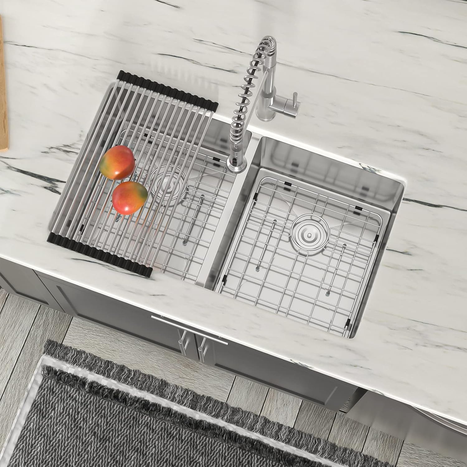 Dcolora 36" Extra Large Double Bowl Kitchen Sink Undermount 50/50 Split 16 Gauge 304 Stainless Steel Double Sinks, Round Corner 36"x19"x10" DC-U7740