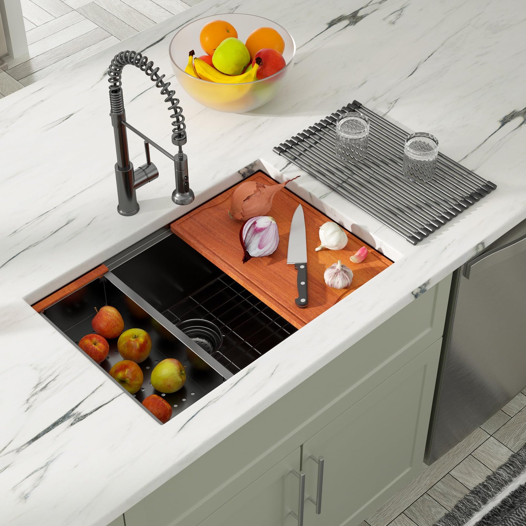 Dcolora DC-U7707 27-inch undermount kitchen sink in Nano-PVD gunmetal black