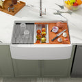 Dcolora 33''x20'' White Farmhouse Sink, Apron Front Fireclay Single Bowl Kitchen Basin