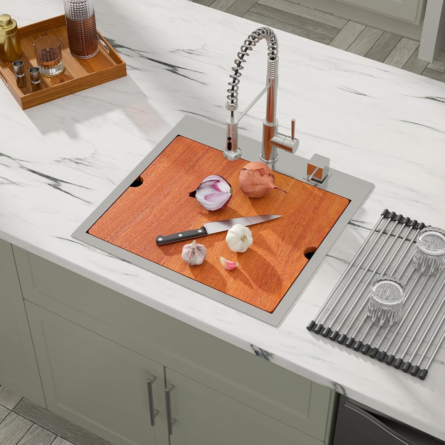 Dcolora 21 Inch Drop In Kitchen Prep Sink Workstation 16 Gauge Stainless Steel Topmount Wet Bar Camper Sinks Deep Single Bowl Utility Laundry, 21"x20"X10", Round Corner, DC-T7756