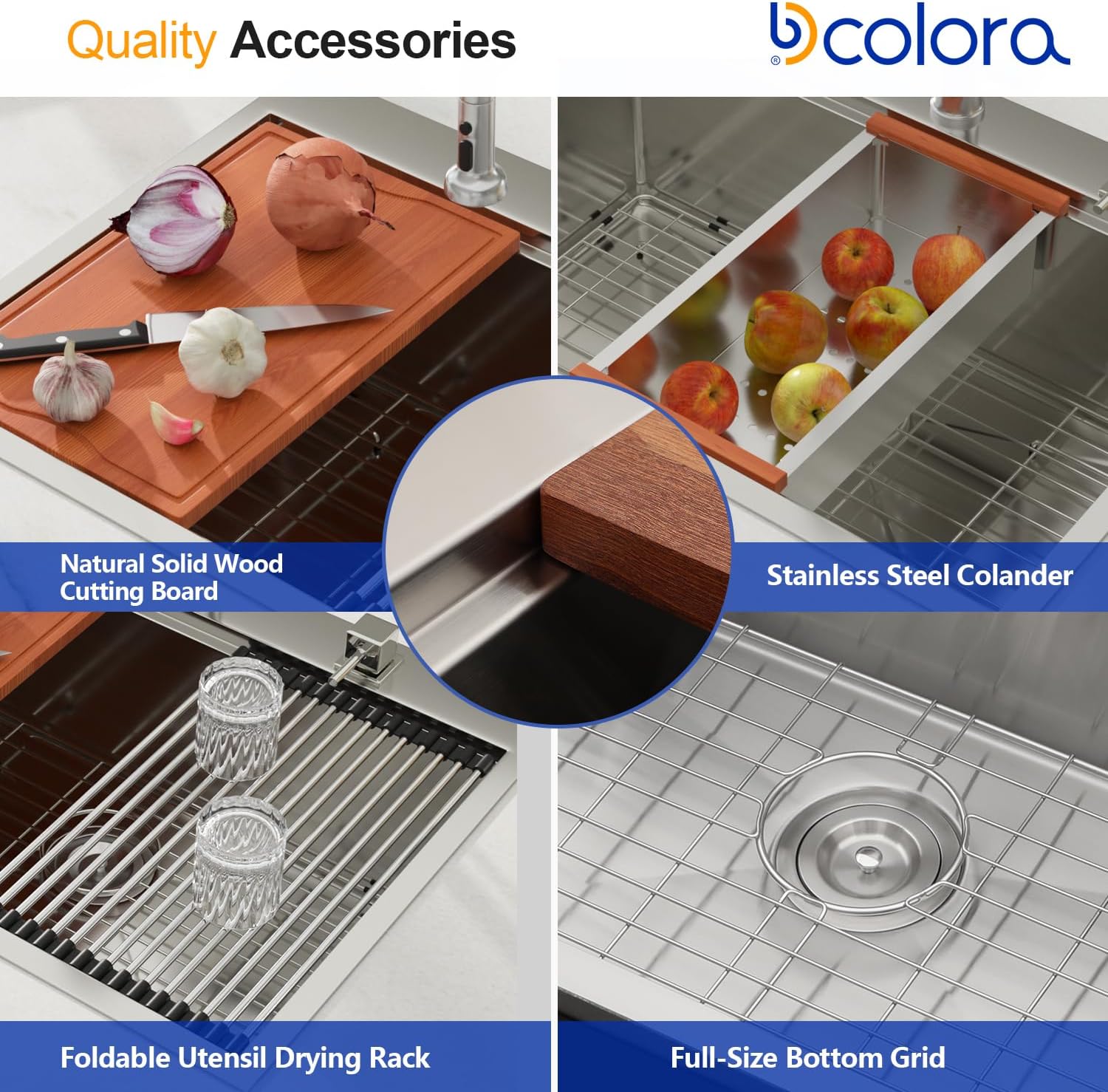 Dcolora 33x22 Drop In Kitchen Sink Workstation 16 Gauge 304 Stainless Steel Single Bowl Topmount Sinks, Round Corner 33"x22"x10", DC-T7741