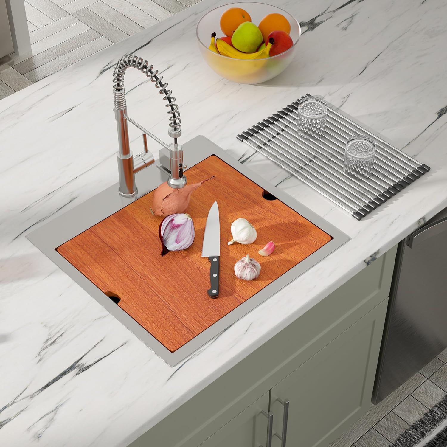 Dcolora 21 Inch Drop In Kitchen Prep Sink Workstation 16 Gauge Stainless Steel Topmount Wet Bar Camper Sinks Deep Single Bowl Utility Laundry, 21"x20"X10", Round Corner, DC-T7756