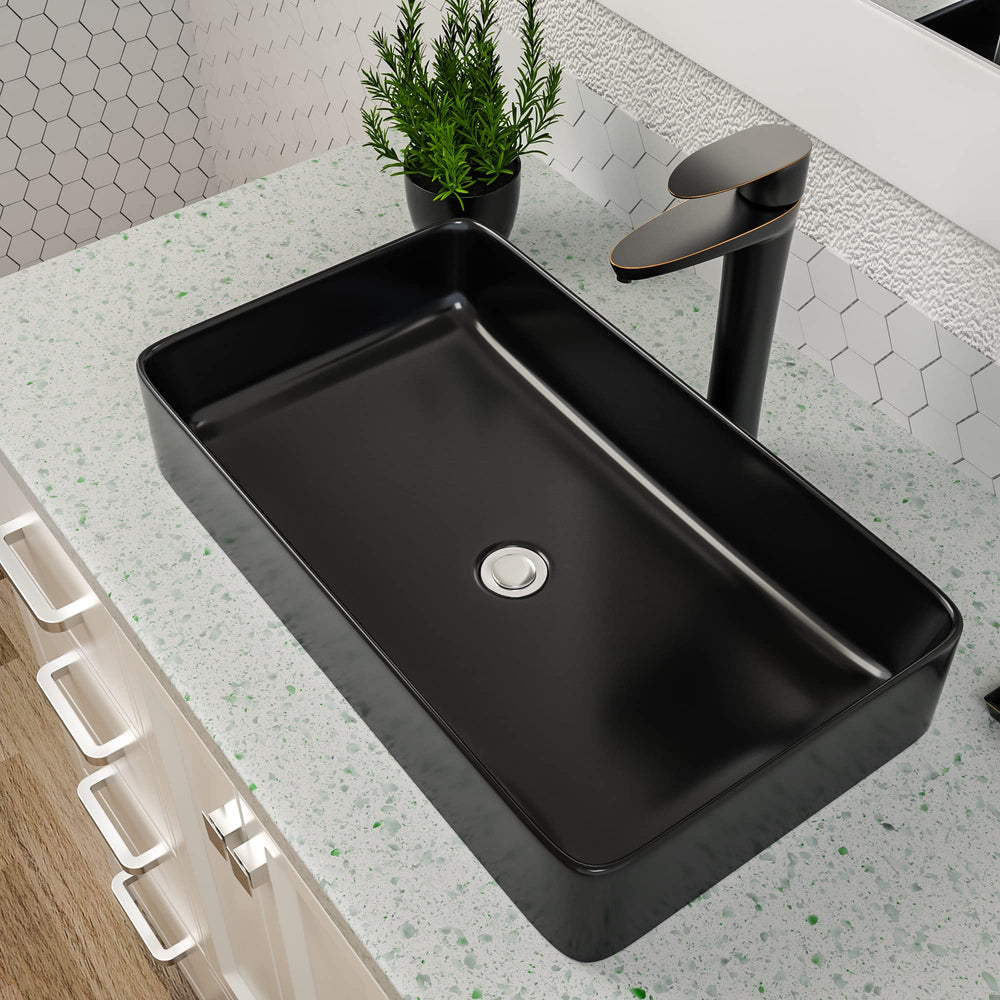 23.82" × 13.58" Matte Black Ceramic Vessel Bathroom Sink – DC-V8879
