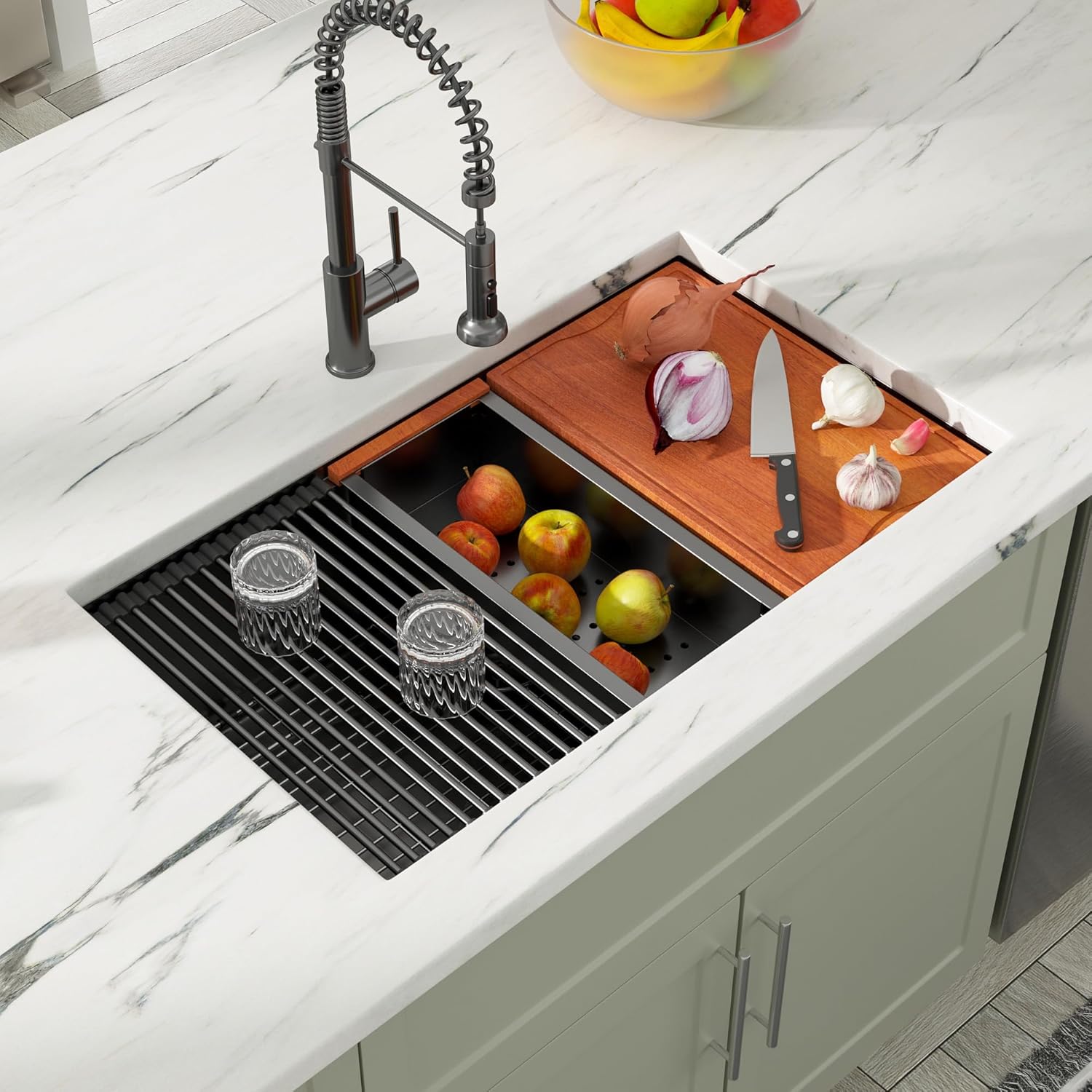 Dcolora 30 Inch Undermount Sink Black Stainless Steel Kitchen Sink Undermount Workstation Gunmetal Black Stainless Steel 16 Gauge Single Bowl Kitchen Sink Basin (30"x19"x10"), DC-U7708