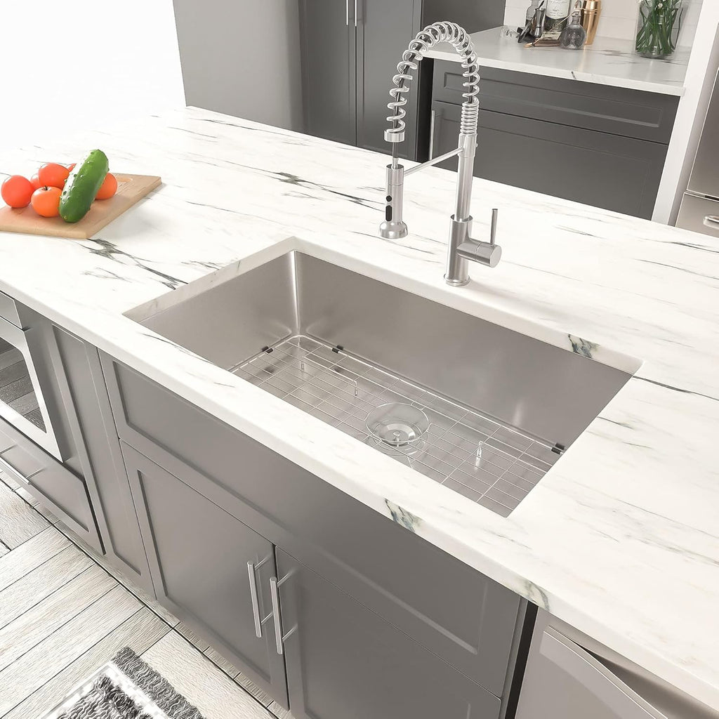 Dcolora 27''x18''x10'' Undermount Kitchen Sink, 16 Gauge Stainless Steel Deep Large Single Bowl Under Counter Basin, Rounded Corner