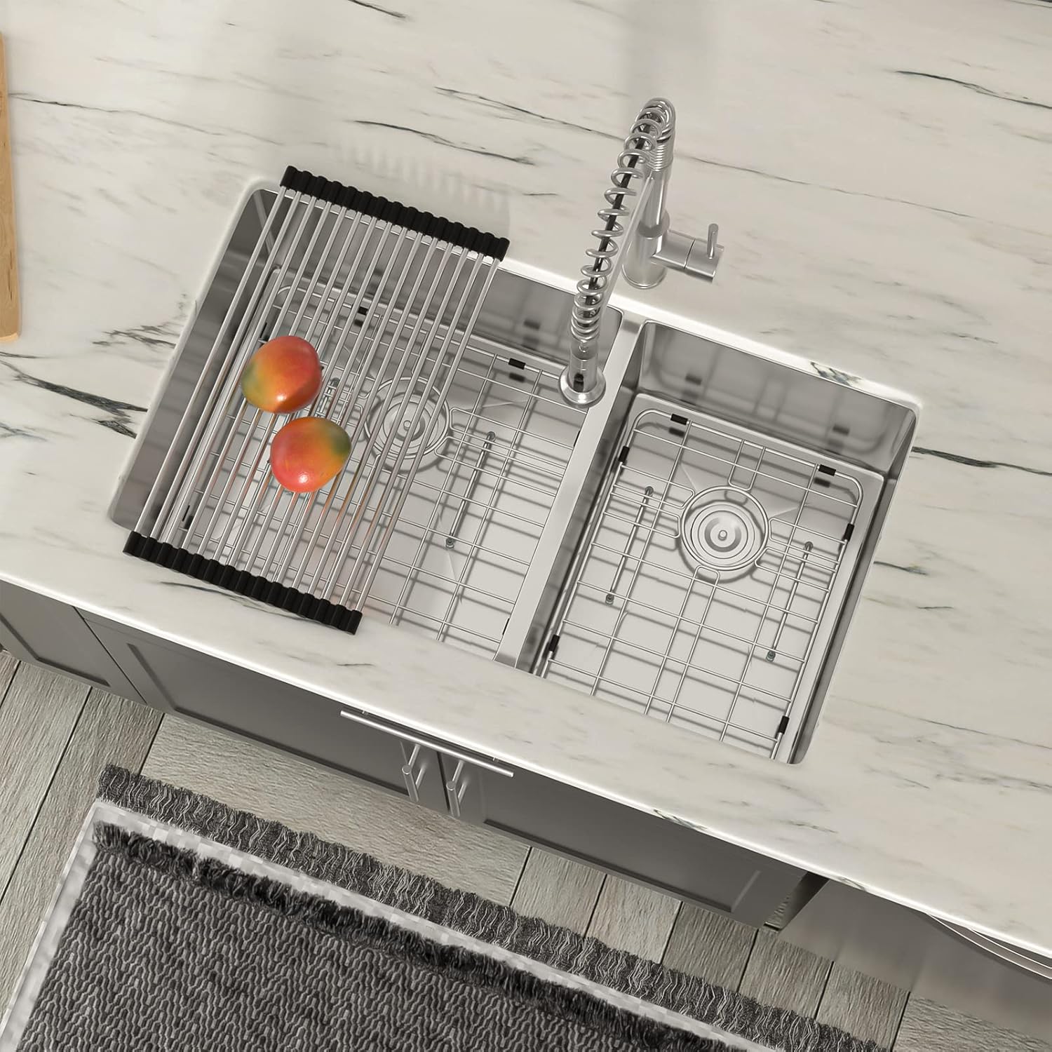 Dcolora 36" Extra Large Double Bowl Kitchen Sink Undermount 60/40 Split 16 Gauge 304 Stainless Steel Double Sinks, Round Corner 36"x19"x10" DC-U7741