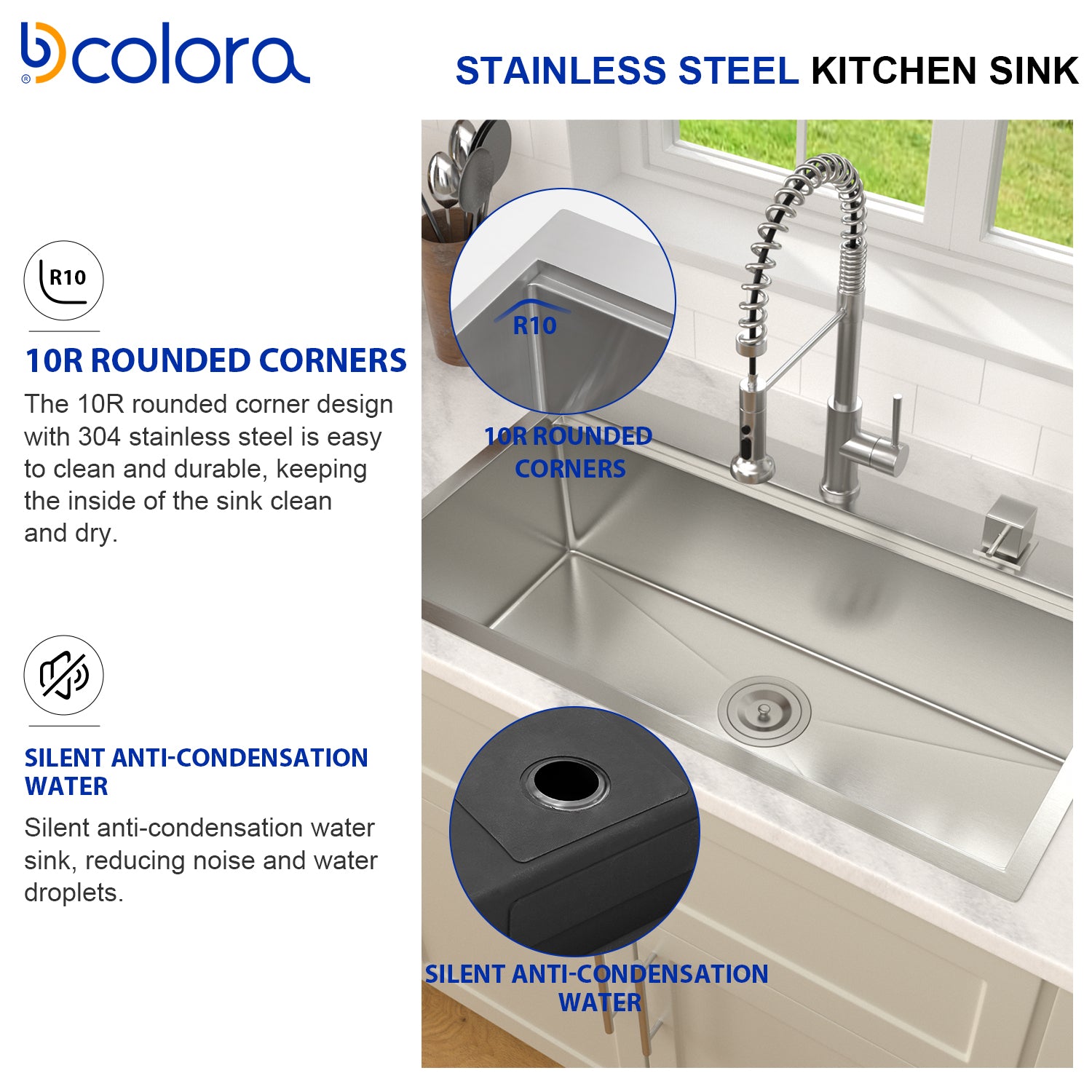 Dcolora 33''x19'' Brushed Nickel Drop-In Kitchen Sink, Hand Welded 16 Gauge 304 Stainless Steel Large Single Bowl Workstation