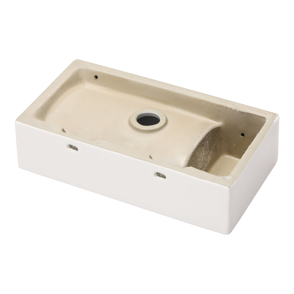 Dcolora 18''x10'' White Ceramic Wall Mounted Floating Vessel Sink, Rectangular Small Bathroom Basin, Right Hand