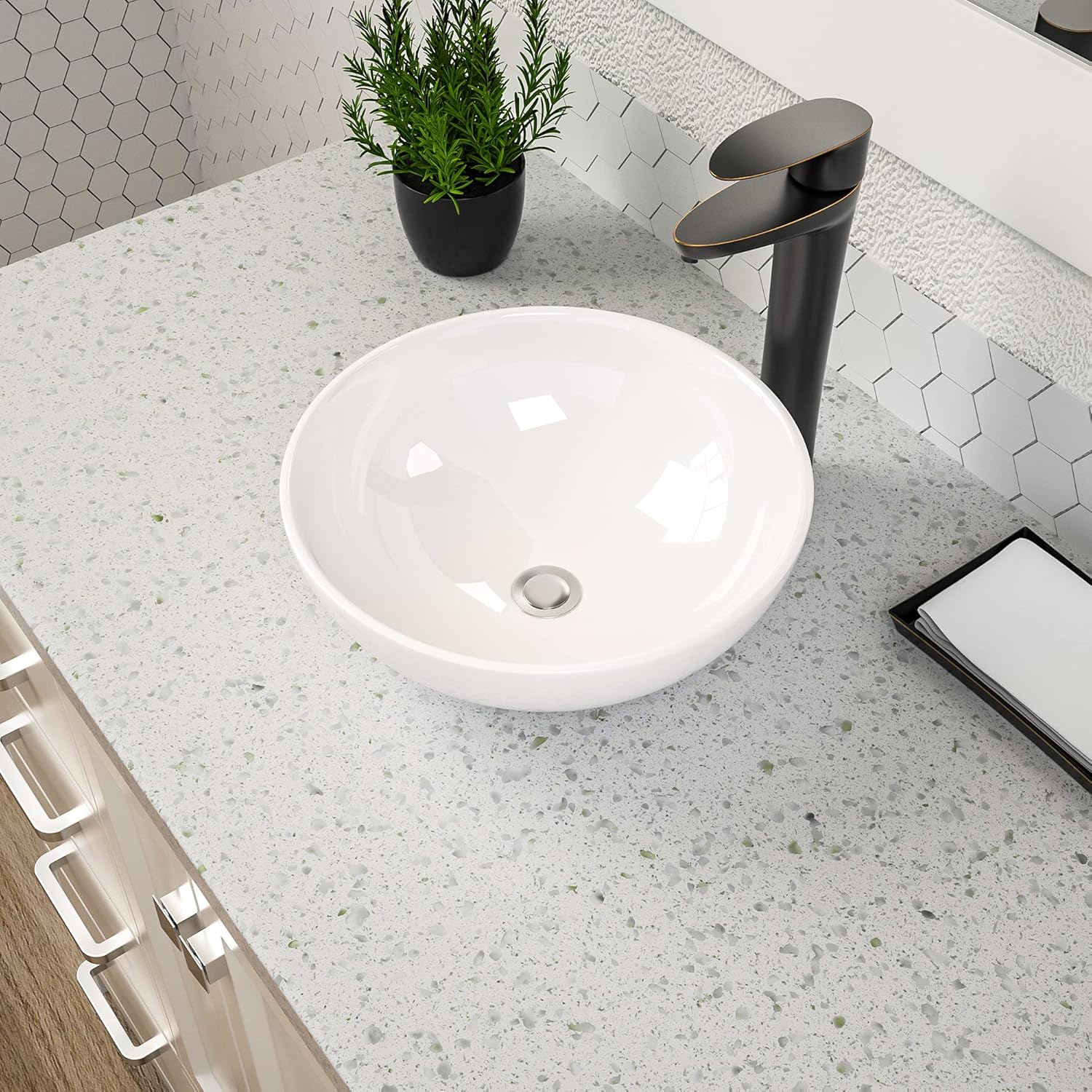 Dcolora 13 Inch Bowl Sinks for Bathrooms Round Small Vessel Sink Countertop White Ceramic Porcelain Round Bathroom Sink Bowl Above Counter Vanity Sink Basin, 13"x13" DC-V8895