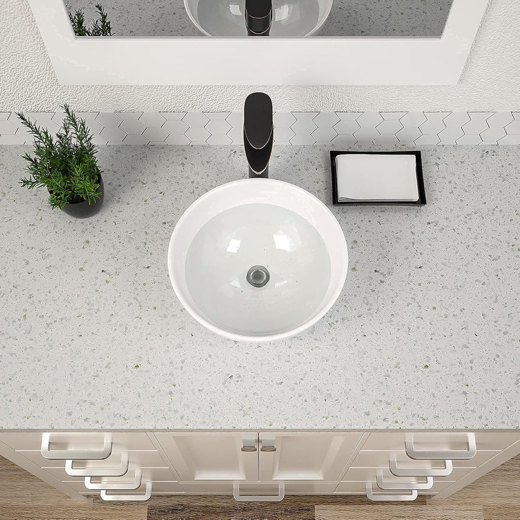 Dcolora 16" × 16" White Round Vessel Sink - Above Counter Ceramic Bathroom Vanity Sink Basin