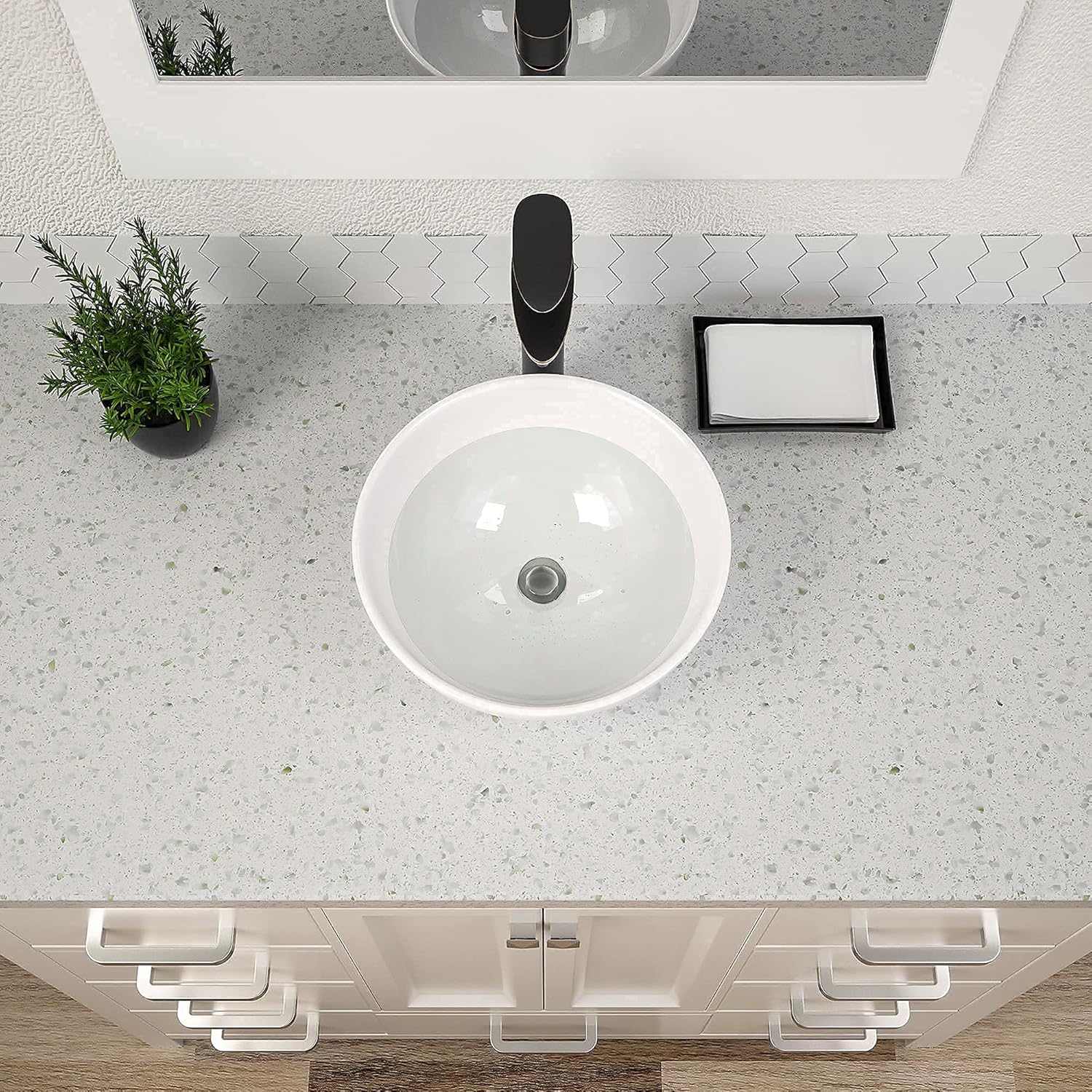 Dcolora 16 Inch Bowl Sinks for Bathrooms Round Vessel Sink Countertop White Ceramic Porcelain Bathroom Sink Bowl Above Counter Vanity Sink Basin, 16"x16" DC-V8896