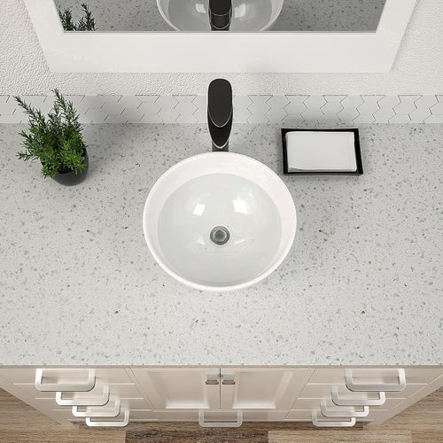 Dcolora 16''x16'' White Round Vessel Sink, Above Counter Ceramic Bathroom Vanity Basin