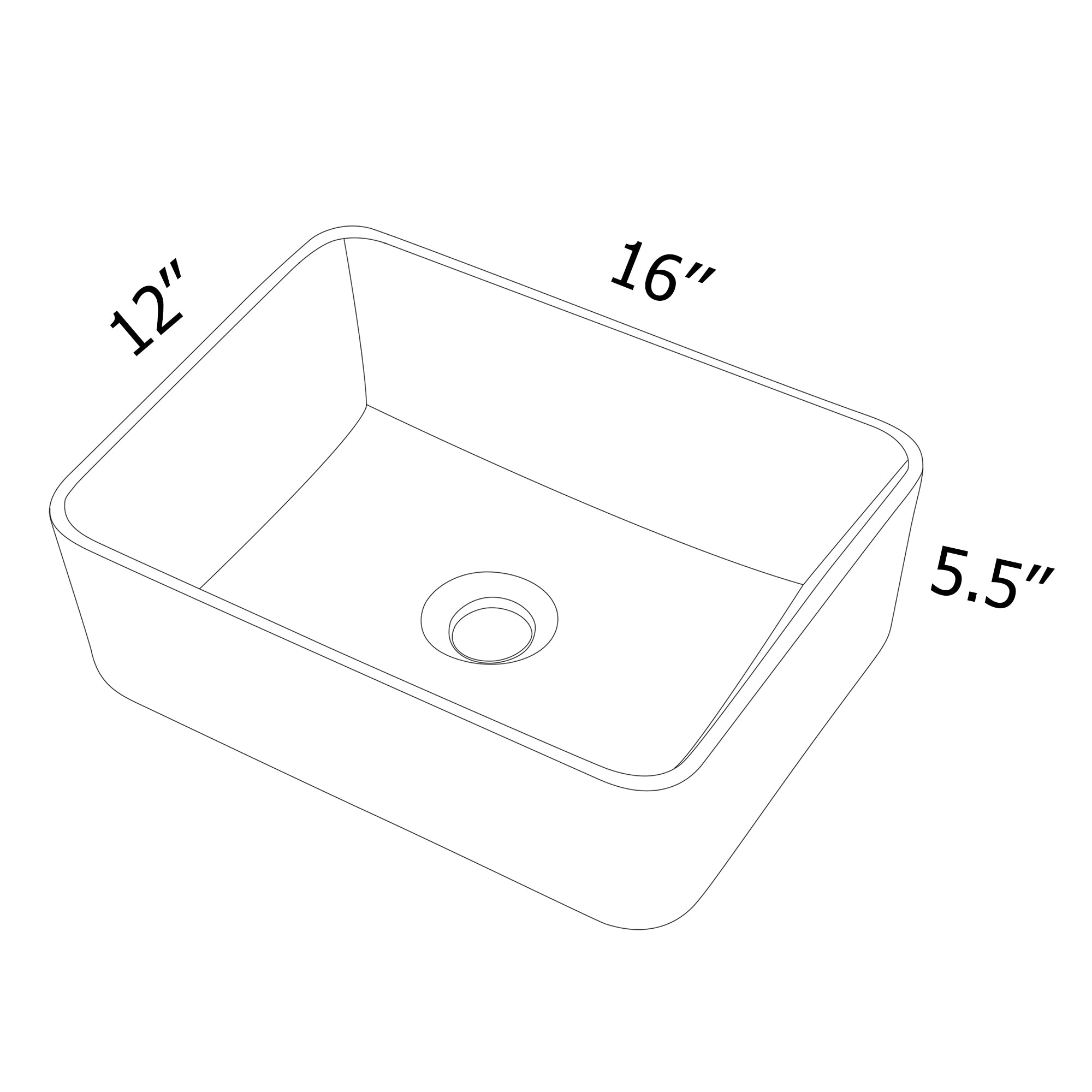 Dcolora 16''x12'' White Rectangular Vessel Sink, Ceramic Porcelain Above Counter Bathroom Vanity Basin