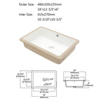 Dcolora 16''x10'' White Ceramic Rectangular Undermount Bathroom Sink, Vanity Basin with Overflow