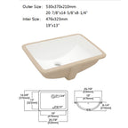 Dcolora 19''x13'' White Ceramic Rectangular Undermount Bathroom Sink, Vanity Basin with Overflow