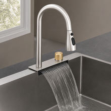 DC-TW33FY integrated waterfall pull-out faucet assembly installed and running