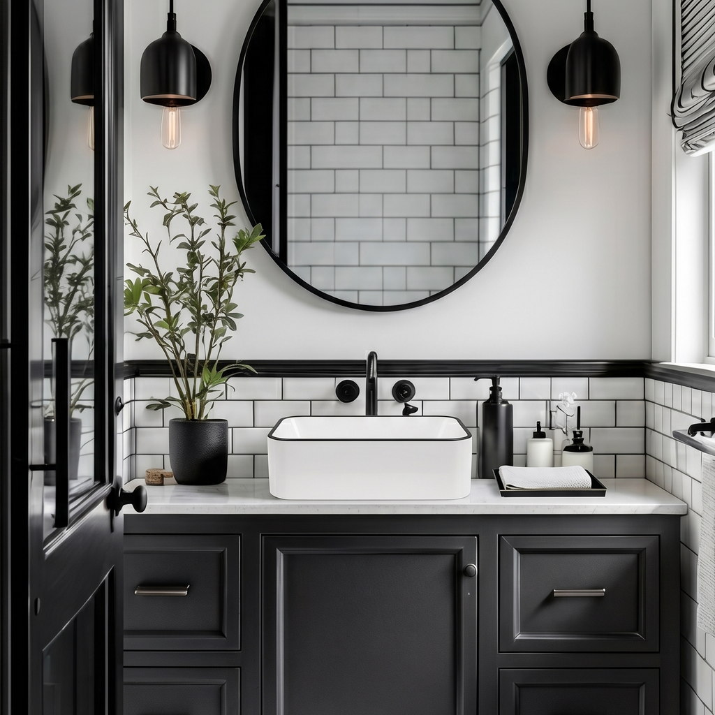 Dcolora Rectangular Vessel Sink 16"x12" - White with Black Rim Ceramic Porcelain Above Counter Bathroom Vanity Sink Basin