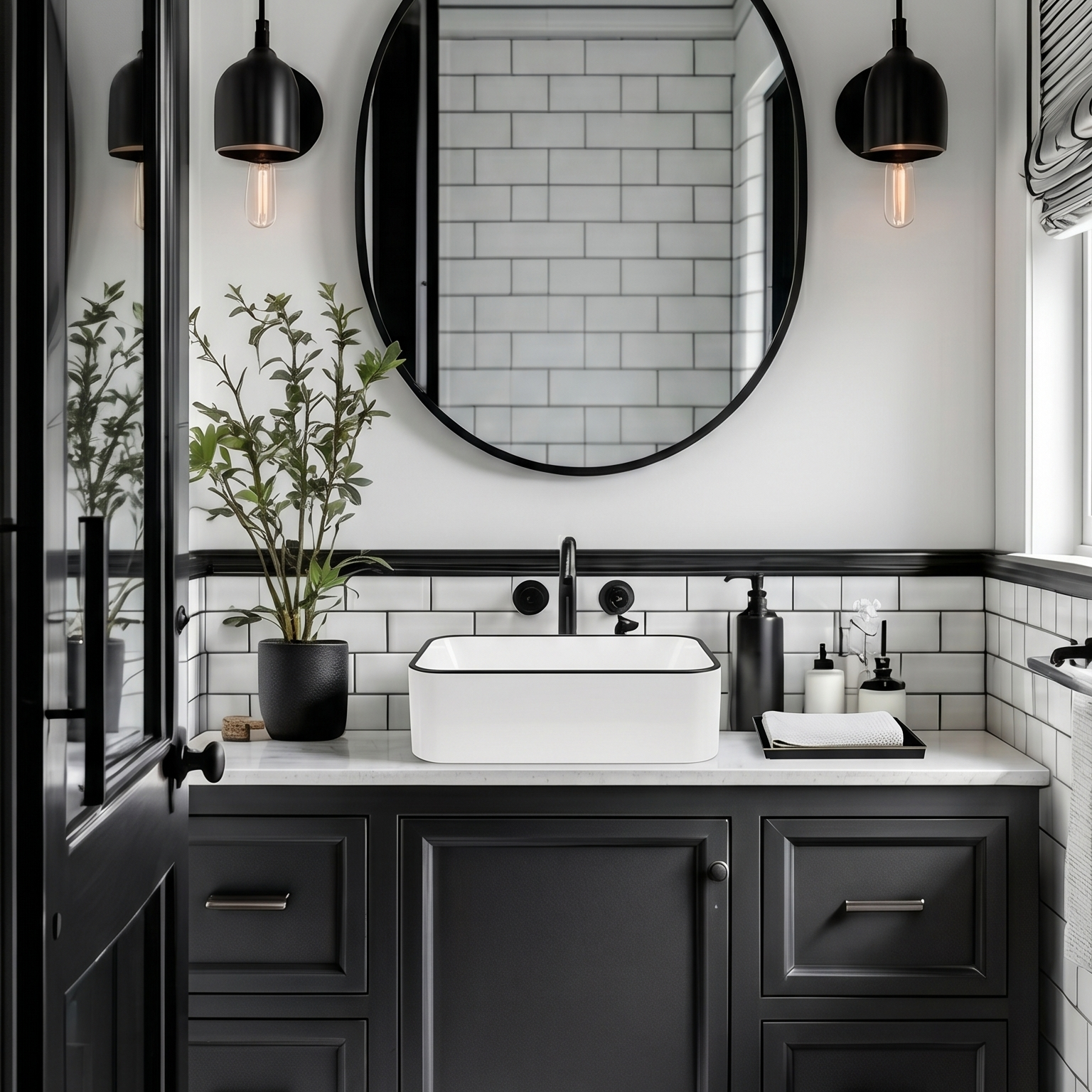 Dcolora Rectangular Vessel Sink 16"x12" - White with Black Rim Ceramic Porcelain Above Counter Bathroom Vanity Sink Basin