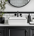 Dcolora Rectangular Vessel Sink 16"x12" - White with Black Rim Ceramic Porcelain Above Counter Bathroom Vanity Sink Basin