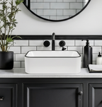 Dcolora Rectangular Vessel Sink 16"x12" - White with Black Rim Ceramic Porcelain Above Counter Bathroom Vanity Sink Basin