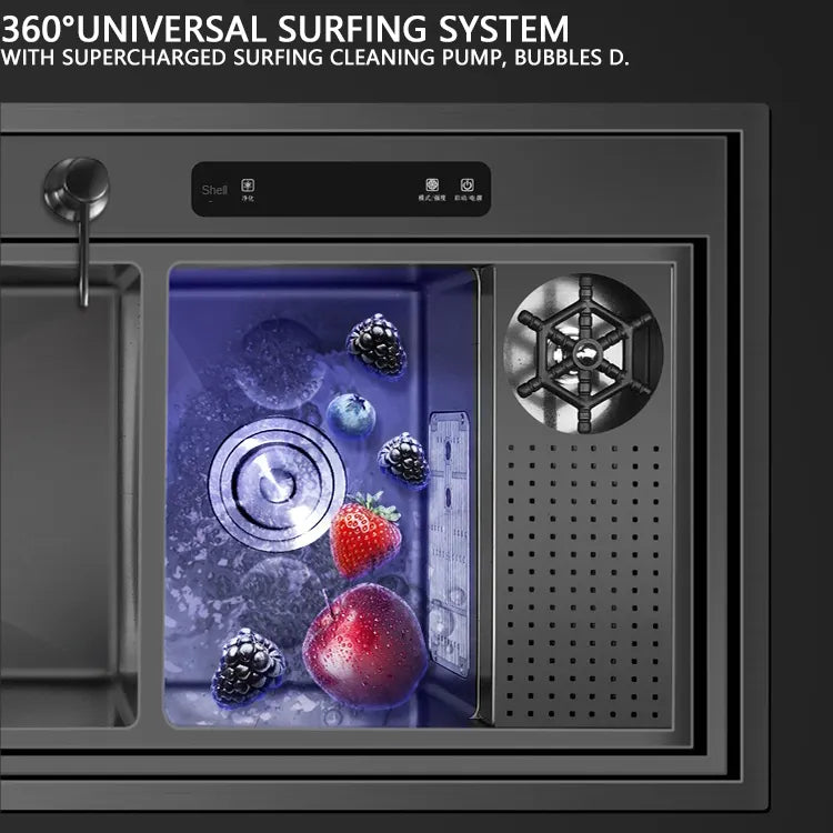Dcolora Black Sink Ultrasonic Sink Washing Fruit Vegetable Seafood 3 in 1 Multifunction Stainless Steel Smart Kitchen Sink