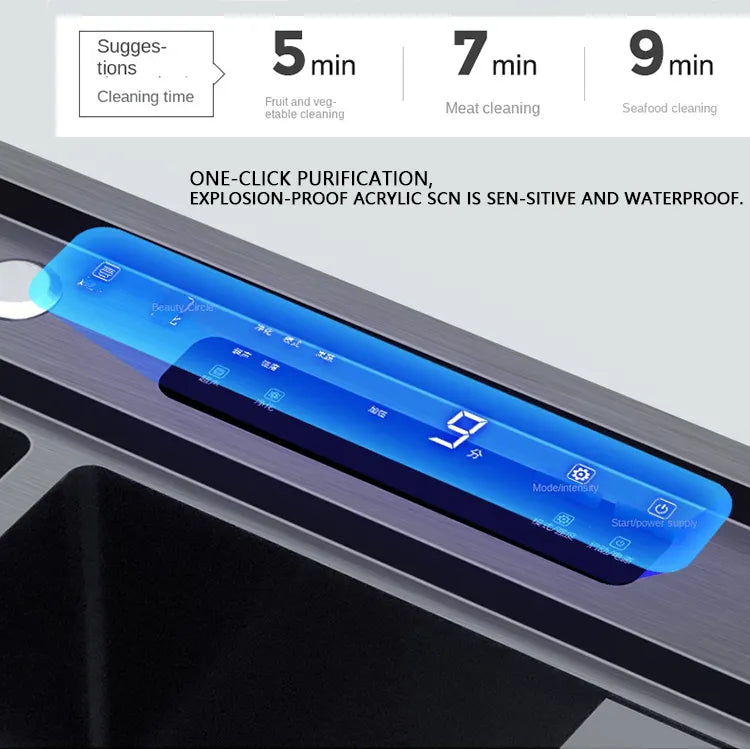 Dcolora Black Sink Ultrasonic Sink Washing Fruit Vegetable Seafood 3 in 1 Multifunction Stainless Steel Smart Kitchen Sink