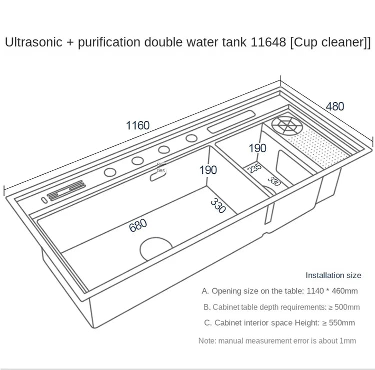 Dcolora Black Sink Ultrasonic Sink Washing Fruit Vegetable Seafood 3 in 1 Multifunction Stainless Steel Smart Kitchen Sink