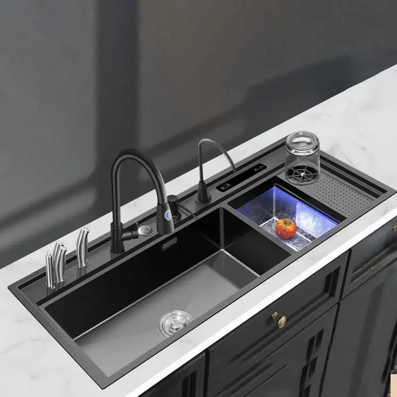 Dcolora Black Sink Ultrasonic Sink Washing Fruit Vegetable Seafood 3 in 1 Multifunction Stainless Steel Smart Kitchen Sink