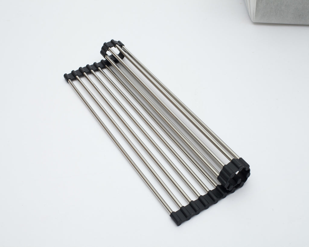 Dcolora Over Sink Foldable Roll-Up Dish Drying Rack, 304 Stainless Steel with Silicone Wrapped Ends, for Dcolora Kitchen Sink