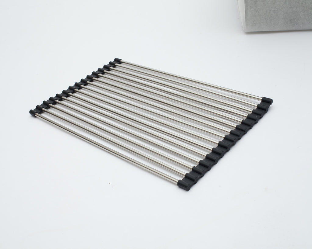 Dcolora Over Sink Foldable Roll-Up Dish Drying Rack, 304 Stainless Steel with Silicone Wrapped Ends, for Dcolora Kitchen Sink