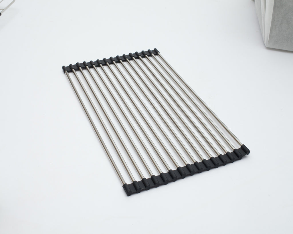 Dcolora Over Sink Foldable Roll-Up Dish Drying Rack, 304 Stainless Steel with Silicone Wrapped Ends, for Dcolora Kitchen Sink