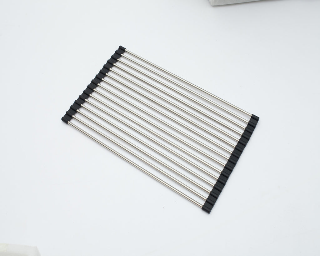 Dcolora Over Sink Foldable Roll-Up Dish Drying Rack, 304 Stainless Steel with Silicone Wrapped Ends, for Dcolora Kitchen Sink