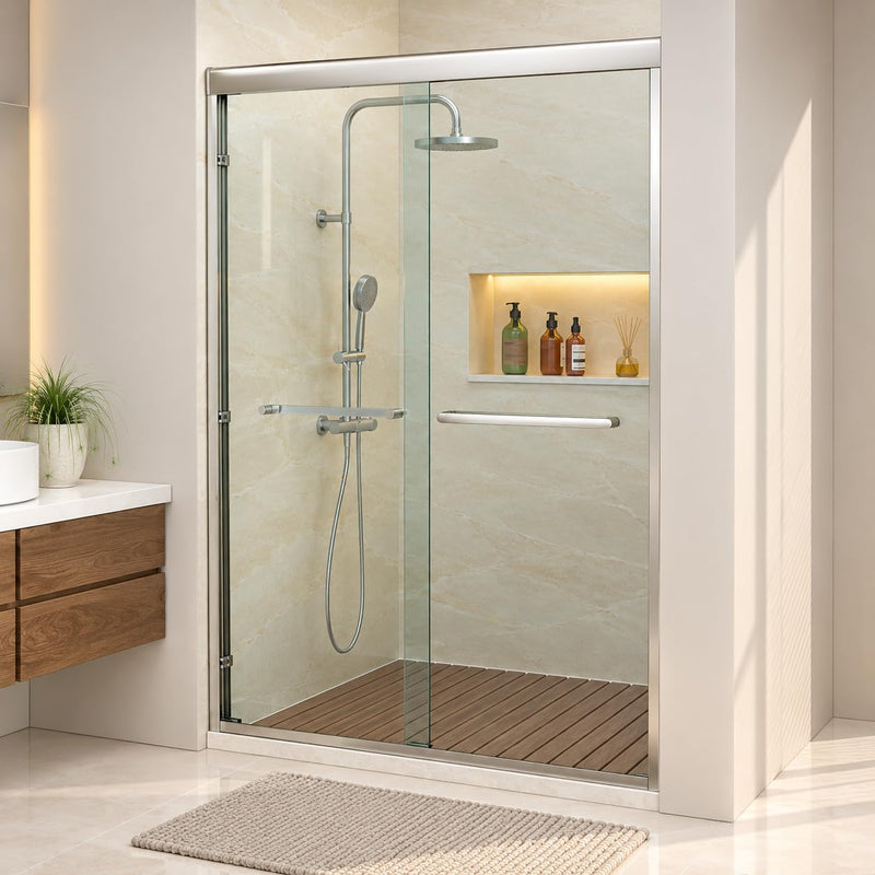 49–54 in. × 76 in. Double Sliding Shower Door in Brushed Nickel | DC-SD2636612