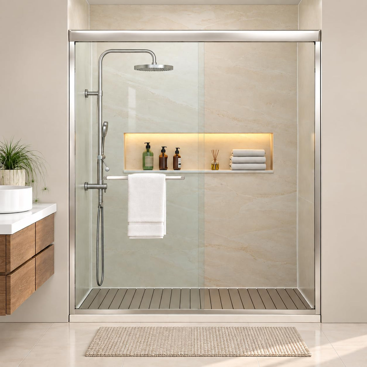 Dcolora DC-SD2636616 brushed nickel double sliding shower door — product view