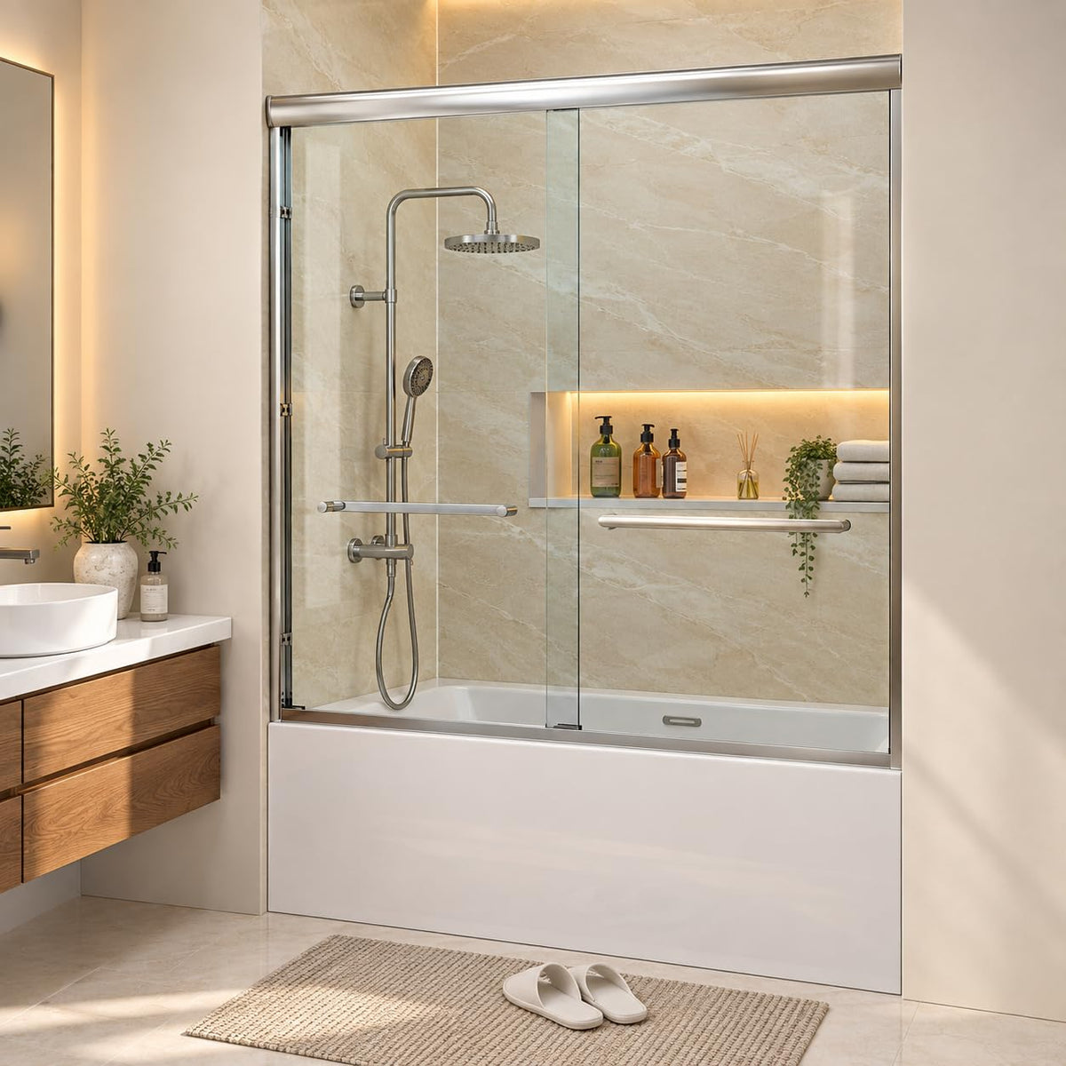 Dcolora DC-SD2636618 chrome double sliding bathtub door — product view